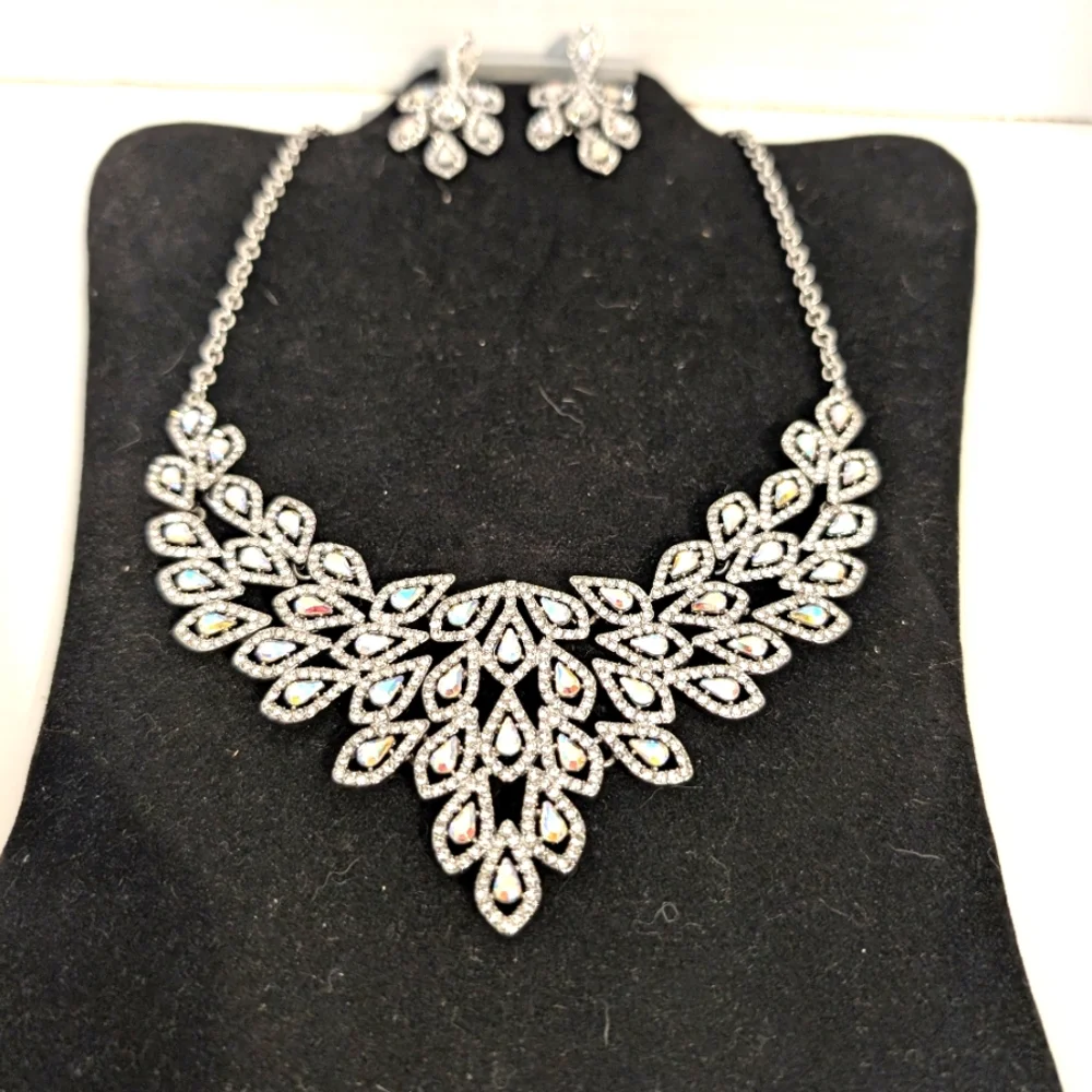 INC International Concepts Rhinestone Necklace and Matching Dangling Earring Set